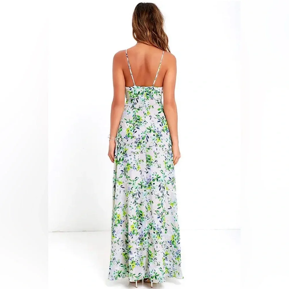 Lulu's Garden Grove Blue Floral Maxi Dress M